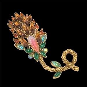 Fabulous Vintage Florenza Rhinestone Thistle Brooch